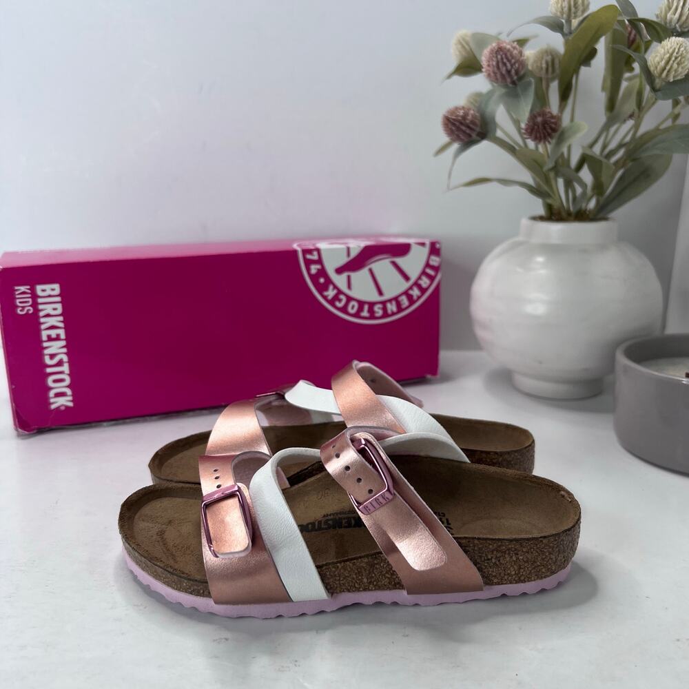 Birkenstock Salina Sandal Soft Metallic Rose White Kid's 12/EU 30 NWB Narrow Fit